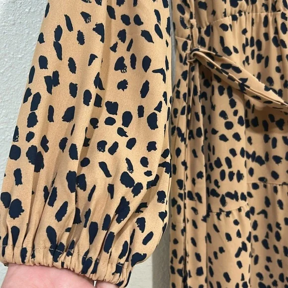 NO BRANCH WOMEN TAN BLACK LEOPARD PRINT MAXI DRESS Sz LG - Picture 5 of 11